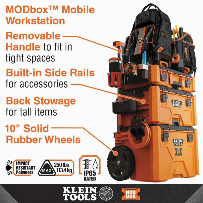 Klein Tools 54802MB MODbox Rolling Toolbox, Modular Tool Storage System with Side Mounting, 10-Inch Rubber Wheels, Removable Handle