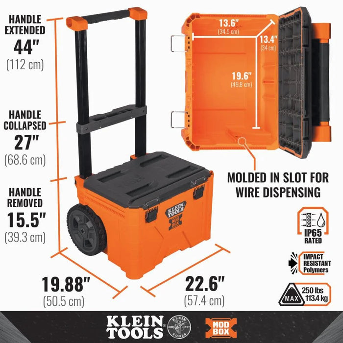 Klein Tools 54802MB MODbox Rolling Toolbox, Modular Tool Storage System with Side Mounting, 10-Inch Rubber Wheels, Removable Handle