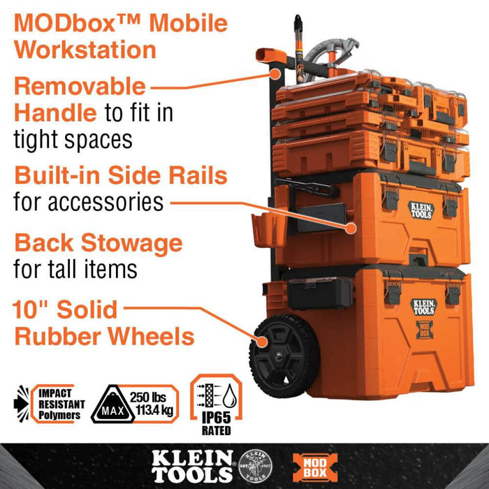 Klein Tools 54808MB MODbox Tall Compartment Box, Half-Width Modular Storage Toolbox with 4 Removable Bins for Fasteners and Small Components