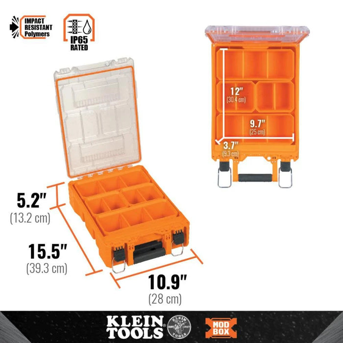 Klein Tools 54808MB MODbox Tall Compartment Box, Half-Width Modular Storage Toolbox with 4 Removable Bins for Fasteners and Small Components