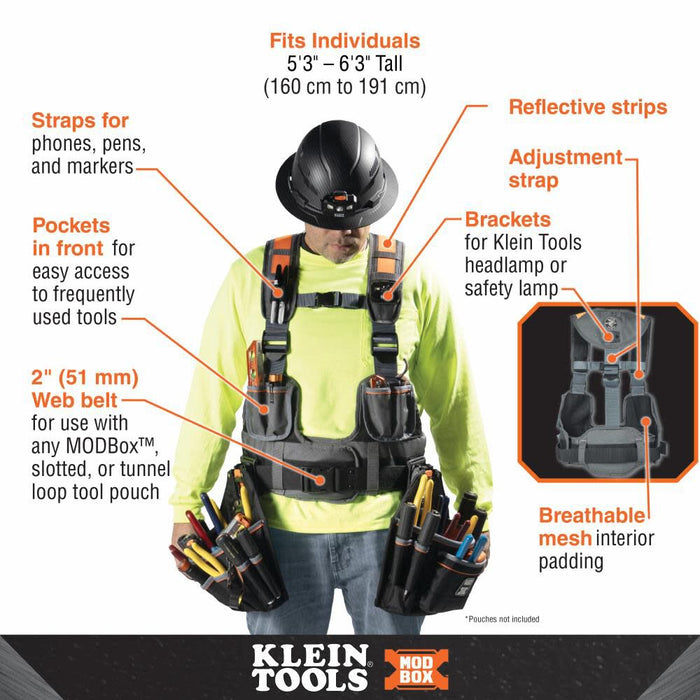 Klein Tools 55828MB MODBox Tool Vest, Fully Adjustable, Padded Comfort Support, Tool Belt Work Vest for Electricians, Carpenters, Construction