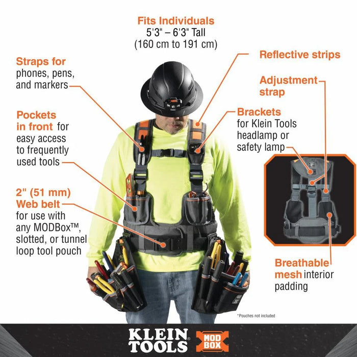 Klein Tools 55829MB Tool Vest with Tool Pouches, Fully Adjustable, Padded Support for Electricians, Carpenters, Construction