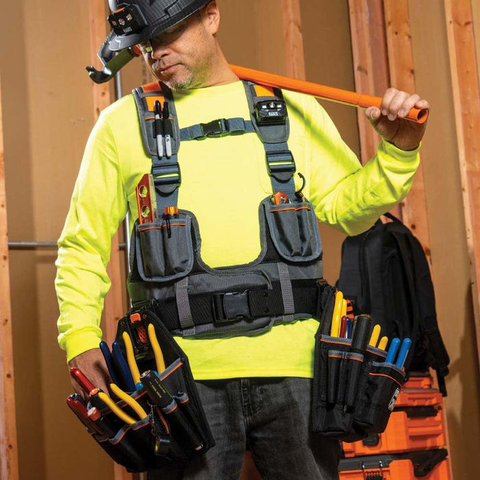 Klein Tools 55829MB Tool Vest with Tool Pouches, Fully Adjustable, Padded Support for Electricians, Carpenters, Construction