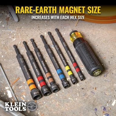 Klein Tools 32950 Hollow Magnetic Color-Coded Ratcheting Power Nut Drivers, 7-Piece