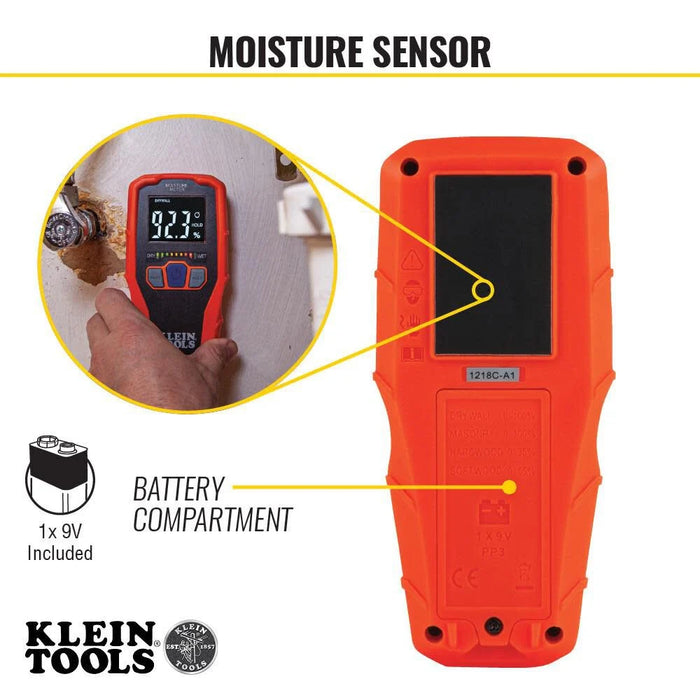 Klein Tools ET140 Pinless Moisture Meter for Non-Destructive Moisture Detection in Drywall, Wood, and Masonry; Detects up to 3/4-Inch Below Surface