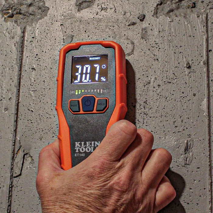 Klein Tools ET140 Pinless Moisture Meter for Non-Destructive Moisture Detection in Drywall, Wood, and Masonry; Detects up to 3/4-Inch Below Surface