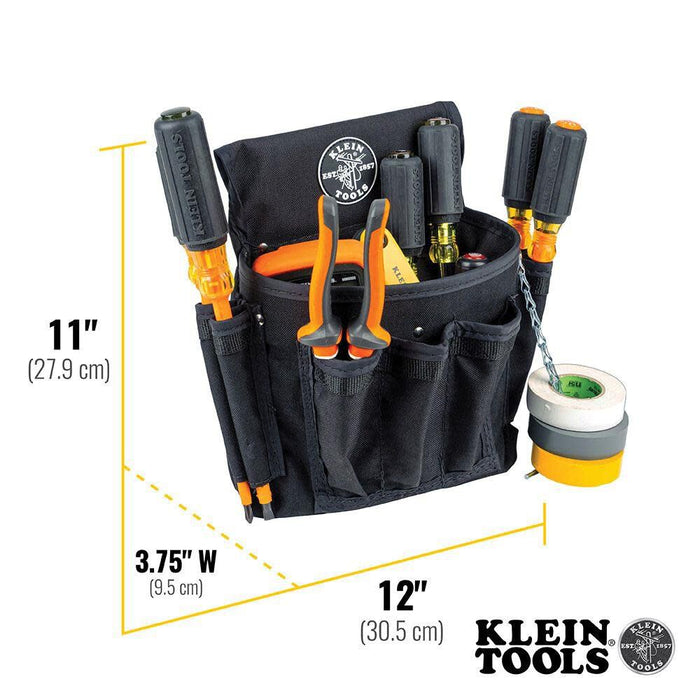 Klein Tools 5719 Tool Pouch, PowerLine Series Utility Pouch Fits Tool Belts up to 2.5-Inch, Strong Rivet Reinforced Stitching, 18-Pocket