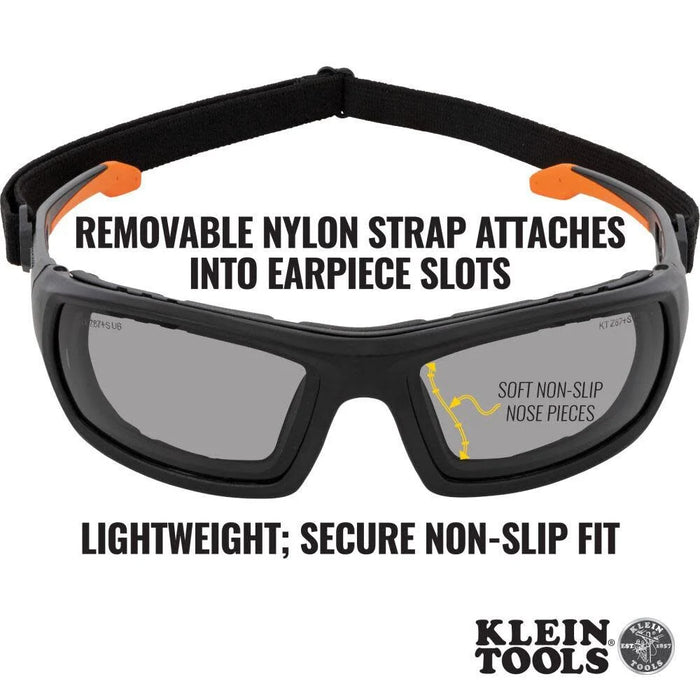 Klein Tools 60471 Safety Glasses, ANSI Z87.1+ Pro Full Frame Gasket Safety Glasses, Gray Lens, UV Protection, Anti-Fog, Scratch Resistant