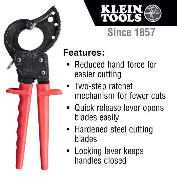 Klein Tools 63060 Cable Cutters, Ratcheting Heavy Duty Cutters for Up to 750 MCM, Great for Cable Preparation