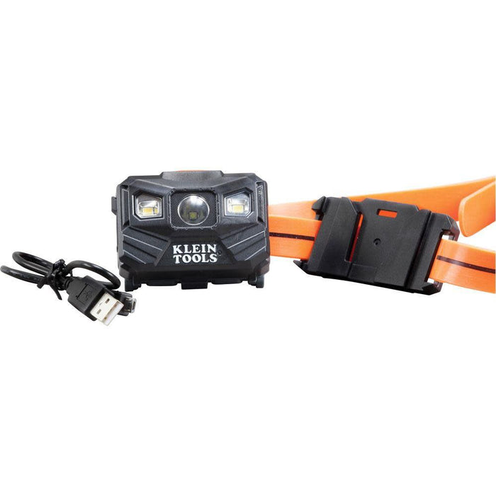 Klein Tools 56064 Rechargeable Auto-Off LED Headlamp, Silicone Strap, 400 lms, All-Day Runtime, for Work, Running, Outdoor Hiking, Camping