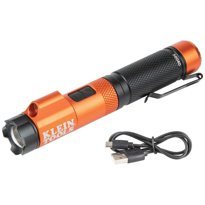 Klein Tools 56040 Magnetic LED Flashlight, 350 Lumen Rechargeable Flashlight, Twist Focus, Laser Pointer, Hands-Free, USB Charging Cable, for Work and Outdoor