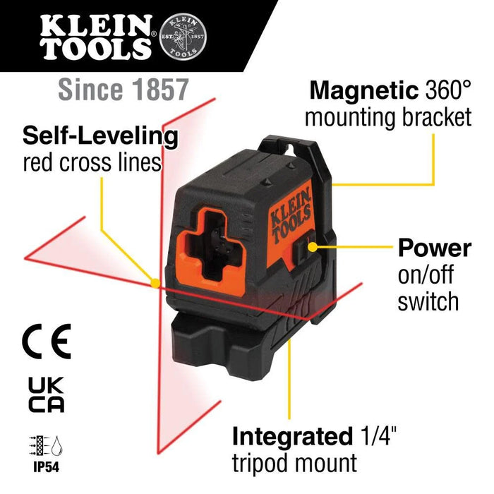 Klein Tools 93MCLS Self-Leveling Laser Level, Mini Cross-Line Level, Leveling Alignment Tool, Bright Red Horizontal and Vertical Lines