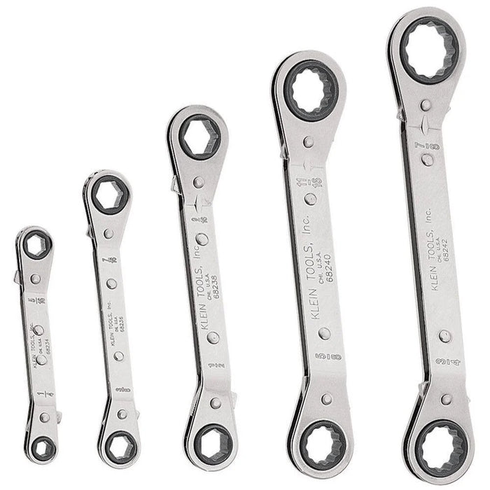 Klein Tools 68245 Reversible Ratcheting Box Wrench Set, 5-Piece, Black, Made in USA