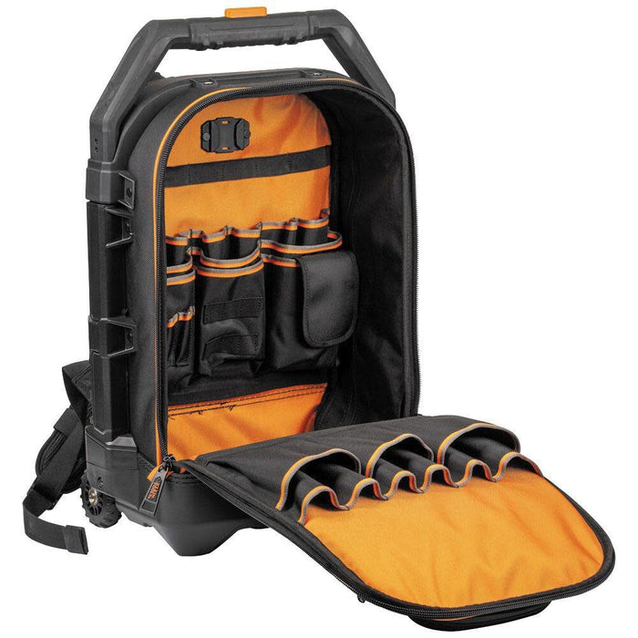 Klein Tools 55604 Rolling Tool Backpack, Tool Bag with 28 Pockets, Heavy Duty Retractable Handle, Large Tool Storage Interior, 3-Inch Wheels