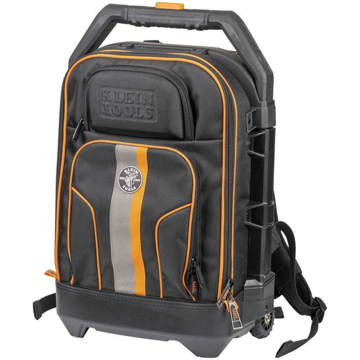 Klein Tools 55604 Rolling Tool Backpack, Tool Bag with 28 Pockets, Heavy Duty Retractable Handle, Large Tool Storage Interior, 3-Inch Wheels