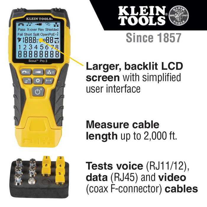 KLEIN TOOLS VDV501-851 Cable Tester Kit with Scout Pro 3 for Ethernet / Data, Coax / Video and Phone Cables, 5 Locator Remotes