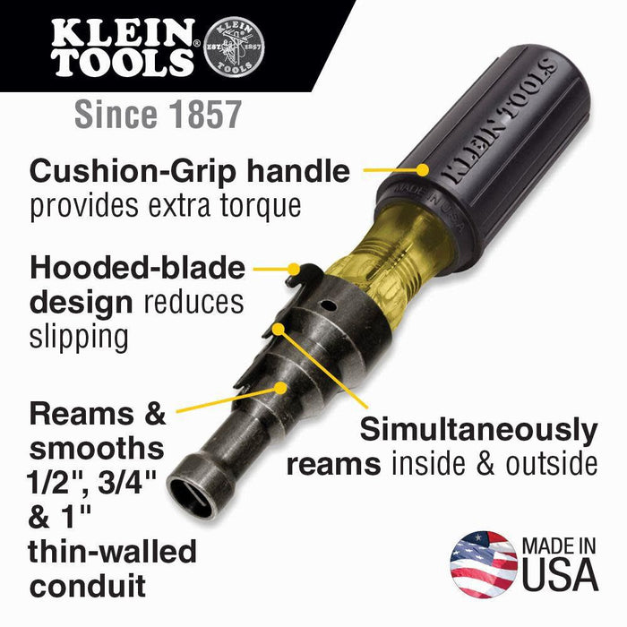 Klein Tools 85191 Screwdriver / Conduit Reamer, Made in USA, Conduit Fitting and Reaming Screwdriver for 1/2-Inch, 3/4-Inch, and 1-Inch Thin-Wall Conduit