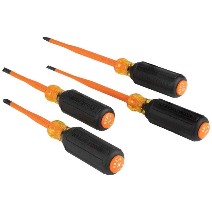 Klein Tools 33734INS 1000V Slim Tip Insulated Screwdriver Set, Phillips, Cabinet, Square Slim-Tip, Cushion Grip Handle, 4-Piece