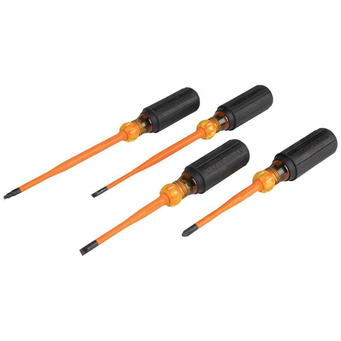 Klein Tools 33734INS 1000V Slim Tip Insulated Screwdriver Set, Phillips, Cabinet, Square Slim-Tip, Cushion Grip Handle, 4-Piece