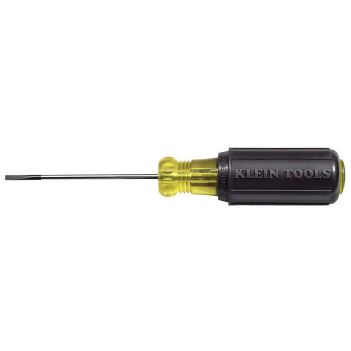 Klein Tools 612-4 Screwdriver, Flat Head Terminal Block Screwdriver, 1/8-Inch Cabinet Tip, 4-Inch Round Shank, TB-DIN (Pack of 2)