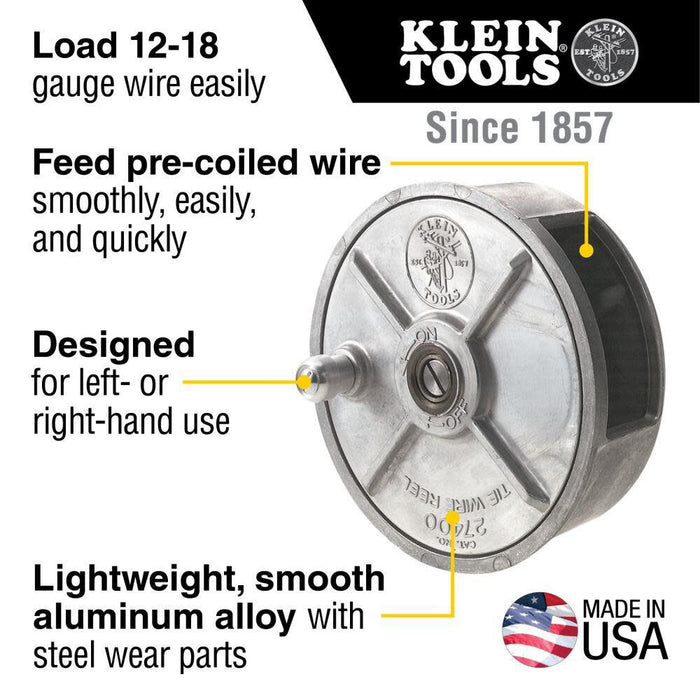 Klein Tools 27400 Tie wire Reel, Made in USA, Lightweight Aluminum, Left Handed and Right Handed with Rewind Knob