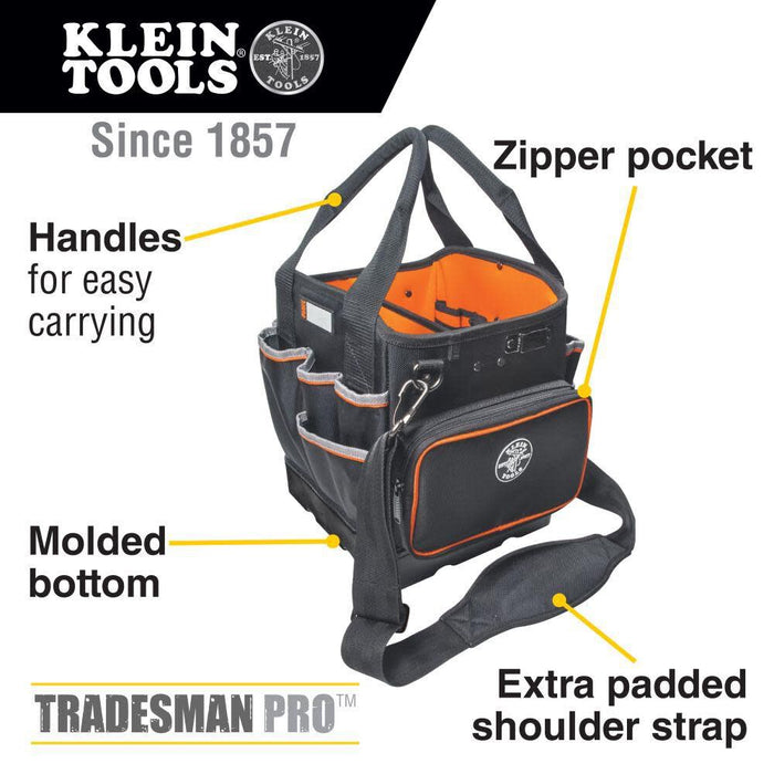 Klein Tools 5541610-14 Tool Bag with Shoulder Strap Has 40 Pockets for Tool Storage and Orange Interior