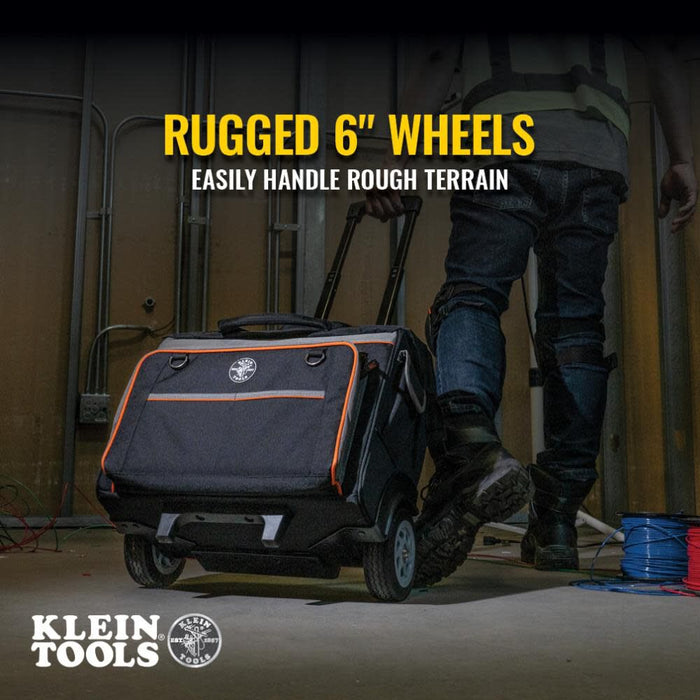 Klein Tools 55452RTB Tool Bag, Water Resistant Tool Storage Organizer Rolls on Rugged 6-Inch Wheels, 24 Pockets, Load Tested to 200-Pound