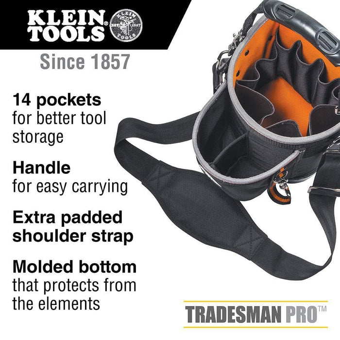 Klein Tools 55419SP-14 Tool Bag with Shoulder Strap Has 14 Pockets for Tool Storage, Can Fit Long Screwdrivers