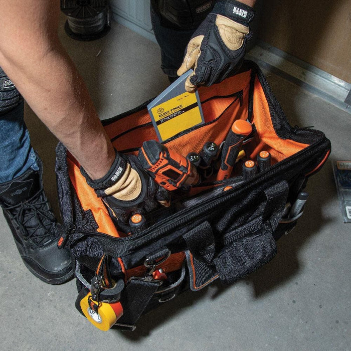 Klein Tools 55469 Tradesman Pro Wide-Open Tool Bag Made of 1680 Ballistic Weave with Molded Bottom and Detachable Shoulder Strap