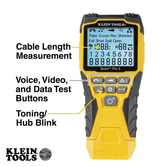 Klein Tools VDV001819 Tool Set, Cable Installation Test Set with Crimpers, Scout Pro 3 Cable Tester, Snips, Punchdown Tool, Case, 6-Piece