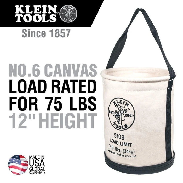 Klein Tools 5109 Canvas Bucket, Wide-Opening Straight-Wall Tool Bucket is Made of No. 6 Canvas with Black Molded Bottom, 75-Pound Load Rated