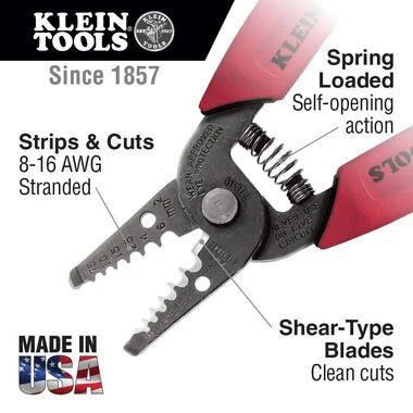 Klein Tools 11049 Wire Stripper / Cutter, Made in USA, Compact, Lightweight, Hardened Steel, Precision Ground, for Stranded Wires