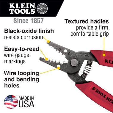 Klein Tools 11049 Wire Stripper / Cutter, Made in USA, Compact, Lightweight, Hardened Steel, Precision Ground, for Stranded Wires