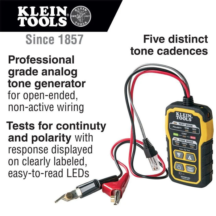 Klein Tools VDV500-063 Wire Tracer Tone Generator Continuity Tester for Ethernet, Internet, Telephone, Speaker, Coax, Video, and Data Cables RJ45, RJ11, RJ12