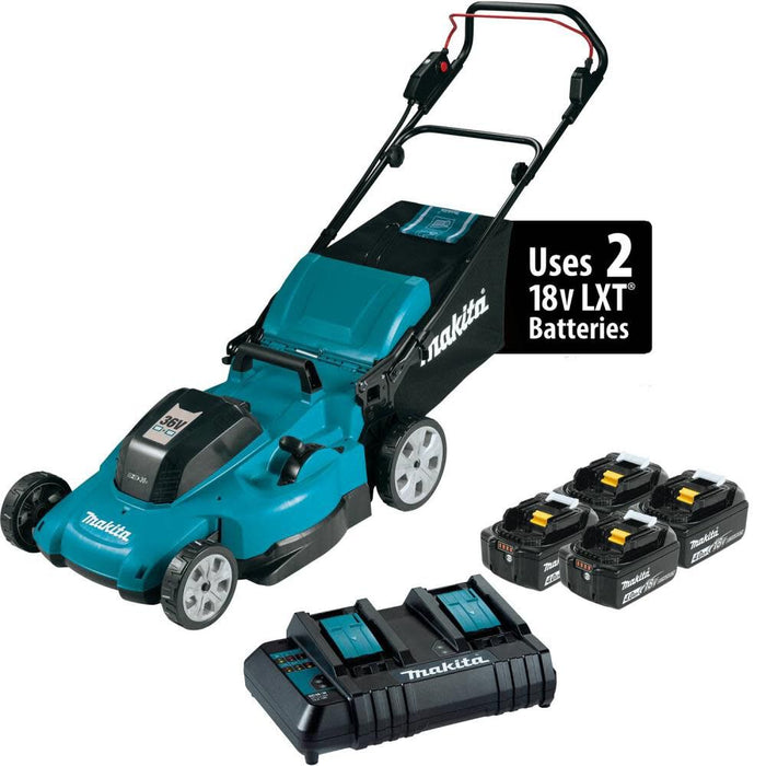 Makita 36V LXT (18V X2) 21 In. Lawn Mower Kit with 4 Batteries (4.0Ah)