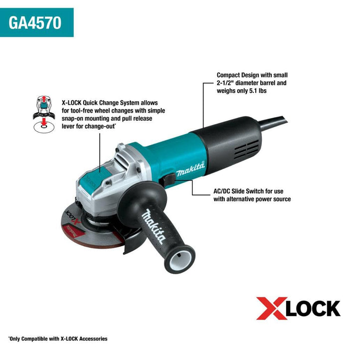 Makita 7.5 Amp (GA4570) 4-1/2 In. Corded X-LOCK Angle Grinder