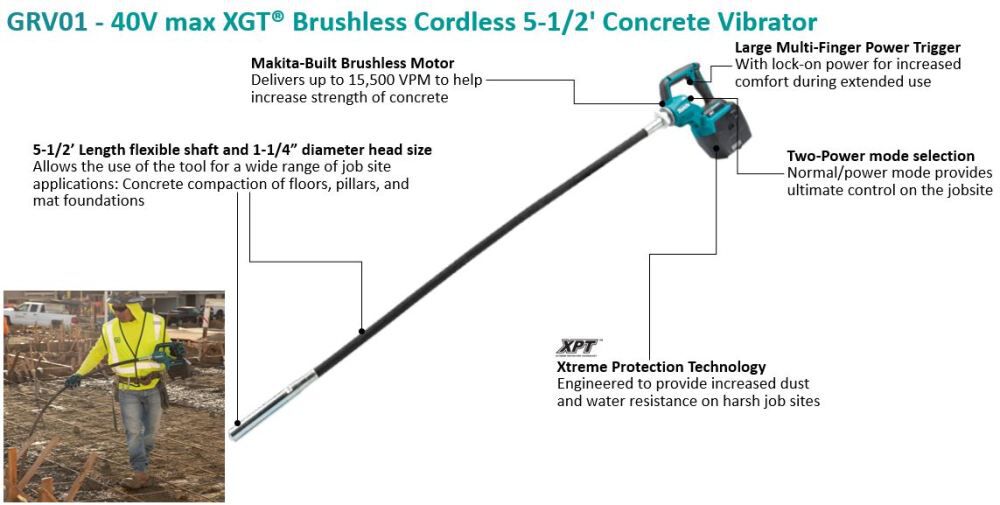 Makita 40V max XGT 5 1/2 ft Concrete Vibrator (Bare Tool)