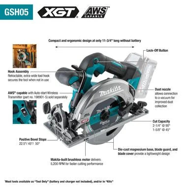 Makita 40V Max XGT (GSH05Z) 6-1/2 In. Circular Saw, AWS Capable Cordless (Bare Tool)