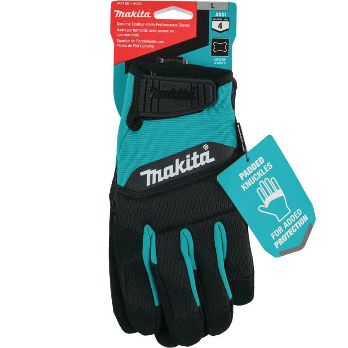 Makita 100% Genuine Leather-Palm Performance Gloves (Size Large)