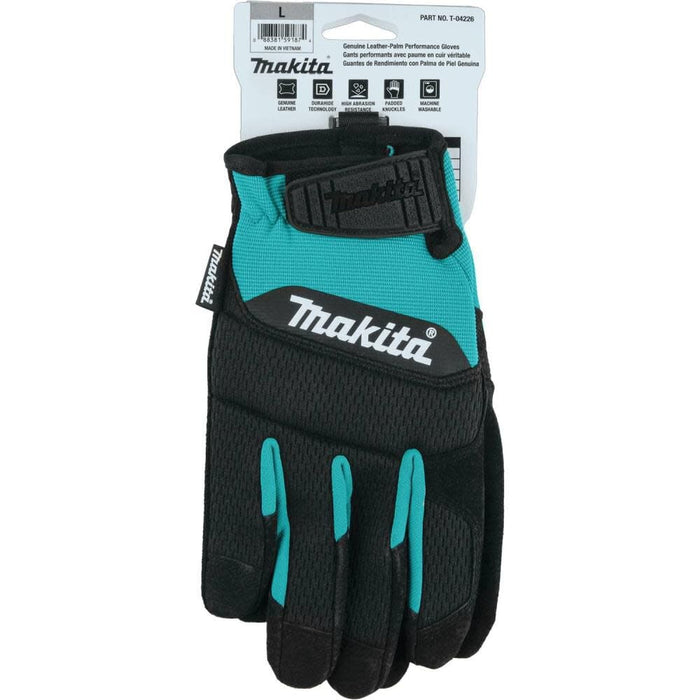 Makita 100% Genuine Leather-Palm Performance Gloves (Size Large)