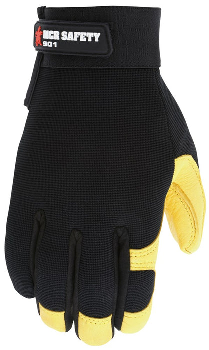 MCR Safety Mechanics Gloves Supple Grain Deerskin Palm Adjustable Hook and Loop Wrist Closure Flexible and Breathable Spandex Back