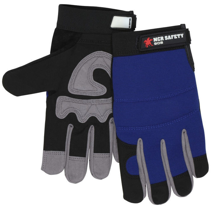 MCR Safety Mechanics Gloves Synthetic Leather Palm Adjustable Hook and Loop Wrist Closure