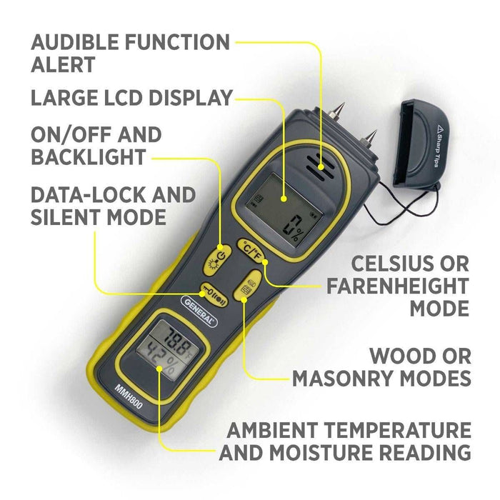 General Tools Pin/Pinless Moisture Meter w/Temp and Humidity