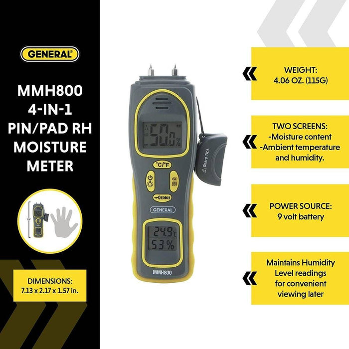 General Tools Pin/Pinless Moisture Meter w/Temp and Humidity