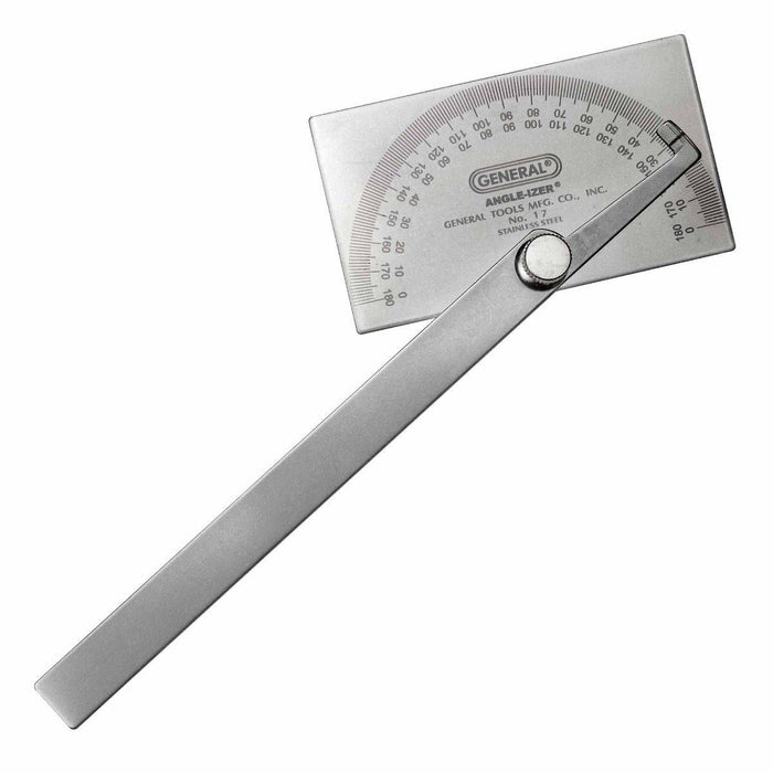 General Tools ANGLE-IZER Square Head Stainless Steel Angle Protractor, 0 to 180 Degrees, 6-Inch Arm