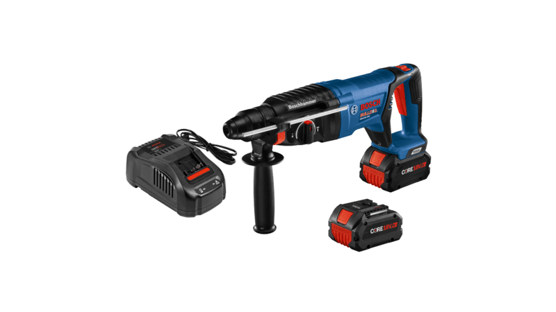 Bosch 18V EC Brushless SDS-Plus Bulldog 1 In. Rotary Hammer Kit with (2) CORE 18V 8Ah Performance Batteries