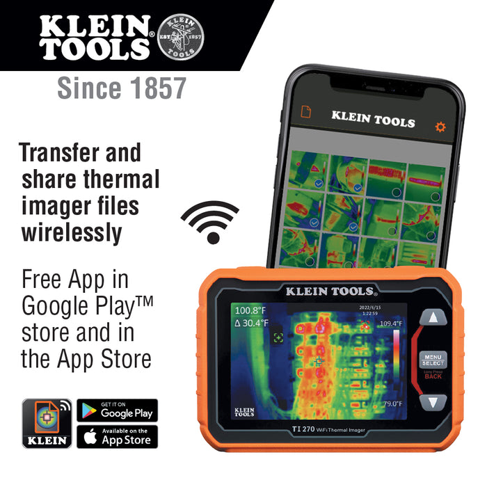 Klein Tools TI270 Rechargeable Thermal Imaging Camera, Over 10000 Pixels, Wi-Fi Data Transfer, 3 Palettes, High / Low Temperature Points