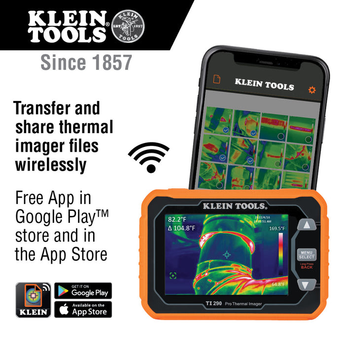 Klein Tools TI290 Rechargeable PRO Thermal Imaging Camera, Over 49000 Pixels, Wi-Fi Data Transfer, 3 Palettes, High / Low Temperature Points