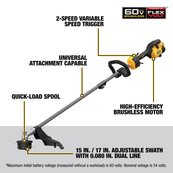 DeWALT (DCST972B) 60V MAX 17 In. Brushless Attachment Capable String Trimmer (Bare Tool)