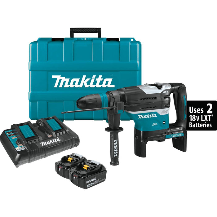 Makita 36V (18V X2) LXT Brushless 1-9/16" Advanced AVT Rotary Hammer Kit, SDS-MAX, 2-mode, var. spd., dual port charger, case, AFT, AWS (5.0Ah)